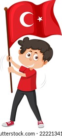 A boy holding flag of Turkey illustration