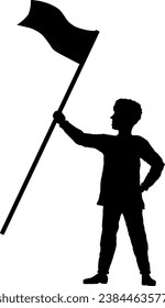 Boy holding flag vector illustration. People holding flag graphic resources for icon, symbol, or sign. Boy holding flag silhouette for freedom, independence or patriotism