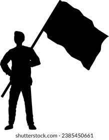 Boy holding flag vector illustration. People holding flag graphic resources for icon, symbol, or sign. Boy holding flag silhouette for freedom, independence or patriotism