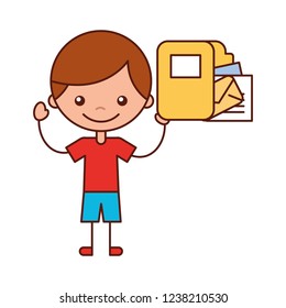 boy holding folder envelope and papers