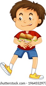 A boy holding food cartoon character isolated on white background illustration