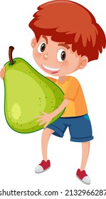 Niño sosteniendo fruta en ilustración de fondo blanco