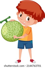 A boy holding fruit on white background illustration