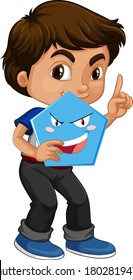 Boy holding geometric shape illustration