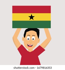 niño sostiene la bandera ghana. ilustración vectorial.