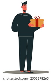 Boy Holding Caja de regalo - Ilustración vectorial plana