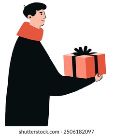 Boy Holding a Gift Box. Flat Vector Illustration