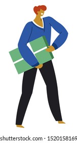 Boy holding gift box or wrapped parcel, isolated male character vector. Happy man holding present, surprise for Birthday or Christmas. Giveaway, container with ribbon, celebration and greeting