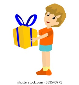 boy holding a gift cartoon illustration.