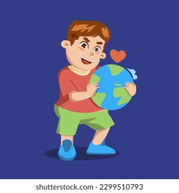  Boy holding a globe with a heart on his chest