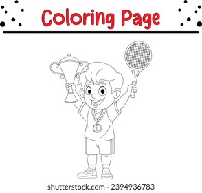 boy holding gold trophy coloring page