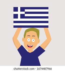 boy is holding greece flag. vector illustration.