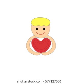 A boy holding a heart