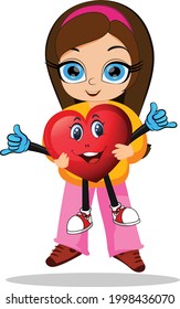 Niño sosteniendo arte e ilustración del vector del corazón