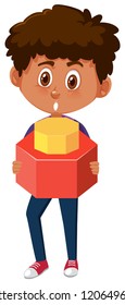 Un niño sostiene una ilustración de la matemática del hexágono