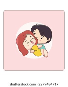 niño sujetando a su novia. ilustración vectorial de pareja linda 