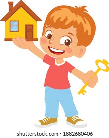 Boy holding house and key