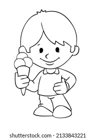 boy holding ice cream, boy, lad, youngster, cartoon, coloring pages, outline, thin line