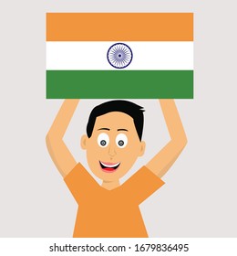 boy is holding india flag. vector illustration.