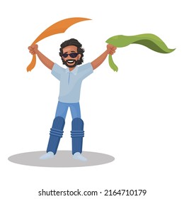 Niño con una bandera india en las manos. Ilustración gráfica vectorial. Individualmente sobre fondo blanco.