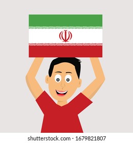 boy is holding iran flag. vector illustration.