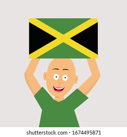 boy is holding jamaica flag. vector illustration.