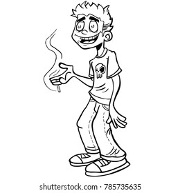 boy holding a joint and talking cartoon illustration isolated on white