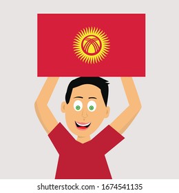 niño sostiene la bandera kirguisa. ilustración vectorial.