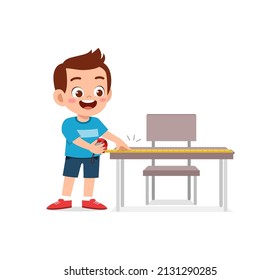 Boy Holding Measure Tape And Check Length Of Table