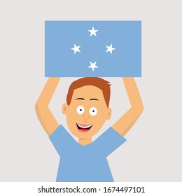 boy is holding micronesia flag. vector illustration.