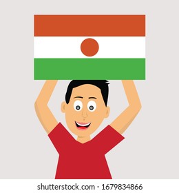 boy is holding niger flag. vector illustration.