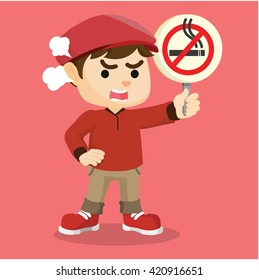Boy holding no smoking sign