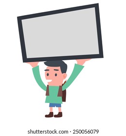 Boy holding notice Board