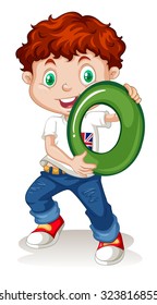 Boy holding number zero illustration