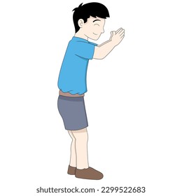 Boy is holding out his hand asking for a handshake, vector design illustration art