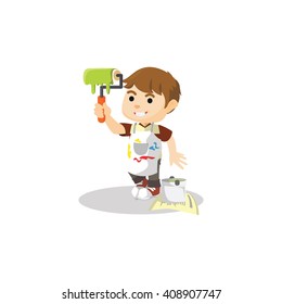 Boy holding paint roller