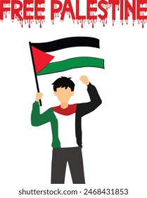 A boy holding Palestine flag, free palestine, Save Palestine Flag concept vector illustration
