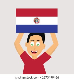Junge hält eine Paraguay-Flagge. Vektorillustration.
