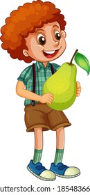 A boy holding pear isolated illustration