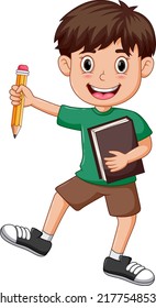 Boy holding pencil and carrying book