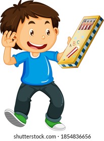 Boy holding pencil case illustration