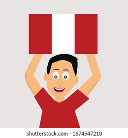 boy is holding peru flag. vector illustration.