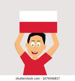 boy is holding poland flag. vector illustration.