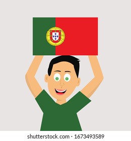 niño sostiene la bandera portugal. ilustración vectorial.
