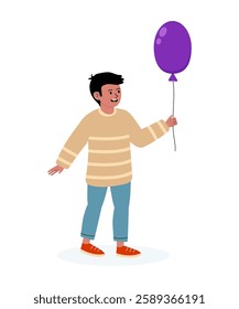 Boy holding a purple balloon in a cheerful playful environment