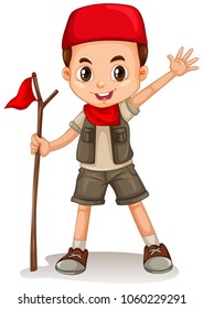 Boy holding red flag illustration