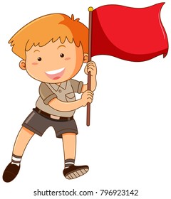 Boy holding red flag illustration