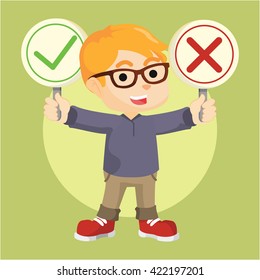 Boy Holding Right Wrong Sign Stock Vector (Royalty Free) 422197201 ...