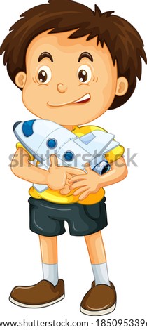 Boy holding rocket toy illustration