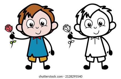 Boy holding a rose, colored and black and white Vector, Boy For Coloring Pages